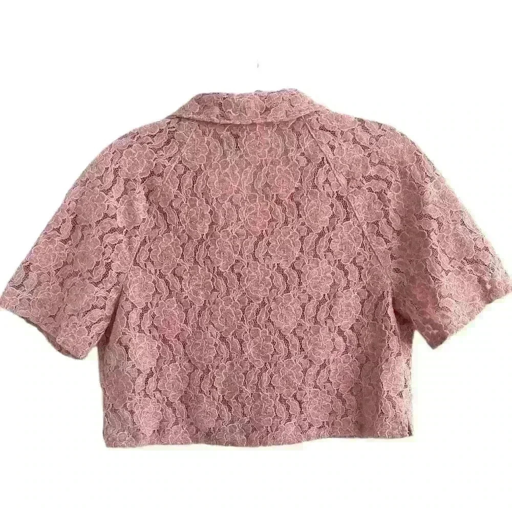 Urban Outiftters Sz SM Pink Lace Cropped Shirt Cottage Core Romantic Fairy - Picture 3 of 12